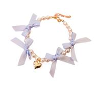 SHINROAD Cute Pet Collar with Faux Pearls Love Pendant Adjustable Dog Pearl Necklace Bow Heart for Small to Medium Dogs Cats Wedding Accessory Retro Design Blue L