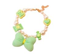 SHINROAD Cute Pet Collar with Love Pendant Candy Decoration Faux Pearl Bow Decor Adjustable Cat Necklace for Puppies Kittens Colorful Accessories Wedding Green L