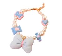 SHINROAD Cute Pet Collar with Love Pendant Candy Decoration Faux Pearl Bow Decor Adjustable Cat Necklace for Puppies Kittens Colorful Accessories Wedding Blue XL