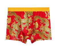 SHINROAD Dragon Design Men Boxer Briefs Print Pattern Underwear Year of Mid-rise Elastic Wide Waistband Shorts Panties Red L