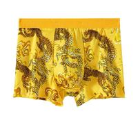 SHINROAD Dragon Design Men Boxer Briefs Print Pattern Underwear Year of Mid-rise Elastic Wide Waistband Shorts Panties Golden XL