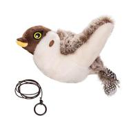 SHINROAD Durable Cat Toy Interactive Flapping Wings Touch Activated Electric Flying Birds with Chirping Sounds Plush Sparrow for Cats Dogs Motion Pet Active Brown
