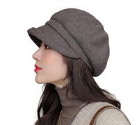 SHINROAD Female beret hat Retro Thick Casual Curled Edge Keep Warm Short Brim Octagonal Women Cap for Daily Wear Coffee