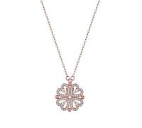 SHINROAD Heart-Shaped Necklace Four-Leaf Clover 2-in-1 Four Leaf Pendant Cubic Zirconia Charm Jewelry for Women Elegant Love-Themed Rose Gold