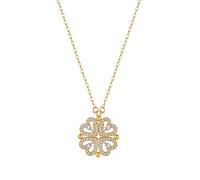 SHINROAD Heart-Shaped Necklace Four-Leaf Clover 2-in-1 Four Leaf Pendant Cubic Zirconia Charm Jewelry for Women Elegant Love-Themed Golden