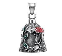SHINROAD Key Chain for Motorcycle Enthusiasts Guardian Lucky Bell Steel with Engraved Rose Vines Good Luck Talisman Riders Durable Accessory Keys Backpacks A