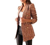 SHINROAD Lady coat Regular Fashion Tailored Collar Plaid Double-breasted Casual Slim Women Jacket Blazer for Office Brown XL