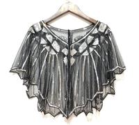 SHINROAD Lady Sequin Shawl Embellished Scarf Women Prom Beaded Decor See-Through Short V Neck Thin Shoulder Decoration Soft Breathabl Black Silvery One Size