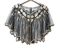SHINROAD Lady Sequin Shawl Embellished Scarf Women Prom Beaded Decor See-Through Short V Neck Thin Shoulder Decoration Soft Breathabl Black Golden One Size