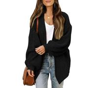 SHINROAD Long Sleeve Sweater Jacket Women's Solid Color Cardigan Autumn Winter Lantern Open Front Knitting Coat Mid-length Knitwear Outwear Lazy Black One Size