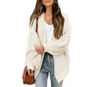 SHINROAD Long Sleeve Sweater Jacket Women's Solid Color Cardigan Autumn Winter Lantern Open Front Knitting Coat Mid-length Knitwear Outwear Lazy White One Size