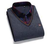 SHINROAD Men's business shirt Spring Shirt Dot Print Fake Two-piece Turn-down Collar Knitted Base Shirt for Work Dark Gray L