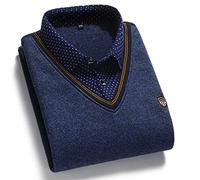 SHINROAD Men's business shirt Spring Shirt Dot Print Fake Two-piece Turn-down Collar Knitted Base Shirt for Work Blue M