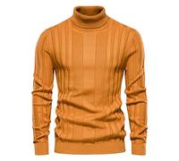 SHINROAD Mens Sweaters Pullover Soft Turtleneck Neck beautiful look handsome Comfortable Knitted Men top Striped for Winter casual wedding easy to match Yellow S