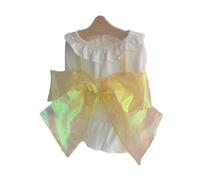 SHINROAD Neck Button Pet Dress Princess for Dogs Cats Sleeveless Skirt with Side Slit Satin Bow Breathable Skin-friendly Apparel Summer Outfit Small to Yellow L