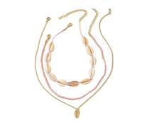 SHINROAD Non-fading Necklace Electroplated 3pcs/set Beaded Seashell Lightweight Layered Shell Pendant Boho Style Ocean Jewelry Accessory Pink