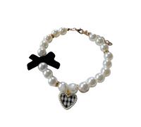 SHINROAD Red Pet Collar Cat Faux Pearl Dog with Heart Bowknot Charm Adjustable Straps Imitation Crystal for Cats Dogs Vintage Style Jewelry Black S
