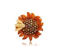 SHINROAD Rhinestone Brooch Sunflower Shaped Stunning Bee Shiny Lapel Pin Floral Accessory for Parties Casual Wear Rust-Resistant Crystal Red