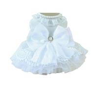 SHINROAD Snap Button Dog Apparel Wedding Attire for Dogs Pet Dress with Buttons Princess Breathable Spring Summer Lace Pearl Bow Design Small XL