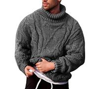 SHINROAD Sweater for Men Long Sleeve Thickened Coarse Woolen Yarn Turtleneck Twist Ribbed Knitted Sweater for Autumn Winter formal work, business wear Dark Gray XL