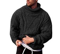 SHINROAD Sweater for Men Long Sleeve Thickened Coarse Woolen Yarn Turtleneck Twist Ribbed Knitted Sweater for Autumn Winter formal work, business wear Black L