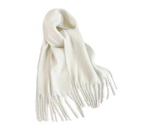 SHINROAD Thick Warm Breathable Scarf Women's Elegant Tassel Shawl Super Soft Winter for Cool Weather Versatile Outfit Accessory Solid White