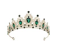 SHINROAD Unique Design Headband Hair Hoop with Shining Rhinestones Leaf Decor Bridal Crown Alloy for Birthday Party Wedding Dress Exquisite Green