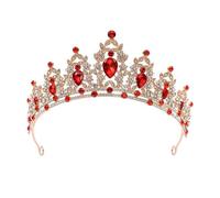 SHINROAD Unique Design Headband Hair Hoop with Shining Rhinestones Leaf Decor Bridal Crown Alloy for Birthday Party Wedding Dress Exquisite Red