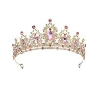 SHINROAD Unique Design Headband Hair Hoop with Shining Rhinestones Leaf Decor Bridal Crown Alloy for Birthday Party Wedding Dress Exquisite Pink