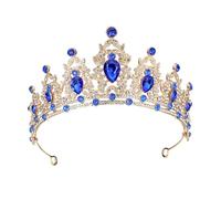 SHINROAD Unique Design Headband Hair Hoop with Shining Rhinestones Leaf Decor Bridal Crown Alloy for Birthday Party Wedding Dress Exquisite Blue