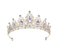 SHINROAD Unique Design Headband Hair Hoop with Shining Rhinestones Leaf Decor Bridal Crown Alloy for Birthday Party Wedding Dress Exquisite Purple