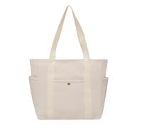 SHINROAD Unisex Canvas Shoulder Bag, Large Capacity Tote Zipper Closure Casual Handbag for Work Commuting College Street White