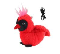 SHINROAD Vibration Sound-producing Duck Toy Shaking Sparrow Pet Electric Flapping for Cats Rechargeable Interactive Plush with Sound Anti-bite Fabric Washable Red