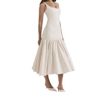 SHINROAD Women Long Dress Lady Prom Midi Sure Here's A Product Title for Listing Women's Sleeveless Solid Color Pleated with Ruffle Hem Beige S