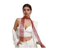 SHINROAD Women Sequin Scarf Lightweight Shiny Flower Shape Hollow Design Glitter Embellished Thin Fashion Red