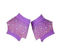 SHINROAD Wrist Length Gloves 1 Pair Fingerless Mesh Rhinestone Embellished Hollow Sparkly Performance Fishnet Palm Lightweight Cosplay Purple