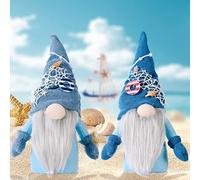SHINsuke 2Pcs Ocean Day Decor Gnome Summer Holiday Decorations, Summer Beach Plush Doll Elf Decorations Tree Ornaments, Blue Tomte Swedish Doll Handmade Luckily Figurine Gift for Home Office