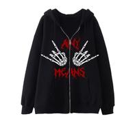 SHINsuke Gothic Y2K Zip Up Hoodie Jacket for Women Men, Unisex Skeleton Skull Hand Print Dark Academia Punk Grunge Long Sleeve Coat with Pocket (Black,M)