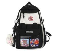 SHINsuke Kawaii Canvas School Backpack, Back to School Supplies, Japanese Cute Large Capacity Rabbit Ears Laptop Schoolbag (Black)