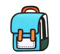 SHINsuke Kawaii Comic Backpack, Back to School Supplies, Cute 3D Jump Style 2D Drawing From Cartoon Paper Backpack (Blue)