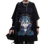SHINsuke Men Women Japanese Anime T-Shirt Y2K Harajuku Gothic Short Sleeve Top Emo Alt Devil Blouse Loose Manga Clothes Shirt, Black, L