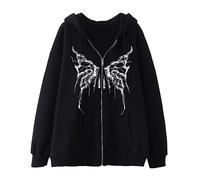 SHINsuke Men Women Y2K Butterfly Zip Up Hoodie Grunge Goth Emo Hooded Jacket Punk Skeleton Sweatshirt Streetwear Alt Clothes, Black 2, XXXL