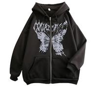 SHINsuke Women Men Y2K Gothic Butterfly Zip Up Hoodie Emo Alt Dark Academia Sweatshirt Jacket Grunge Graphic Outwear Clothes, Black, Large