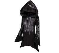SHINsuke Women Y2K Goth Zip up Hoodie Dark Academia Hooded Cloak Jacket Punk Moon Witch Emo Alt Costume Cloth Coat Halloween, Black, L