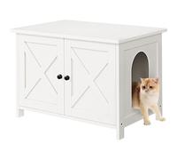 Shintenchi Cat Littler Box Enclosure, Litter Box Furniture Hidden with Removable Divider, Cat House with End Table, Brown