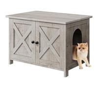 Shintenchi Cat Littler Box Enclosure, Litter Box Furniture Hidden with Removable Divider, Cat House with End Table, Grey
