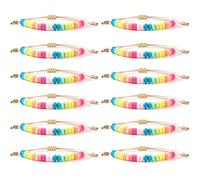 SHINUS BOHO 12Pcs Cute Colorful Heishi Surfer Clay Candy Pride Rainbow Bracelets Set for Women Adjustable Stack Bulk Stretch Beaded Accessories Preppy Y2k Elastic Layering Friendship Summer Beach Gift