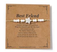 SHINUS BOHO Beaded Charm Braided Bracelets for Women Men, Cute Handmade Beads Adjustable Beige Rope String Lucky Bracelet Friendship Holiday Jewelry Gift, 7.0, Plastic, no gemstone