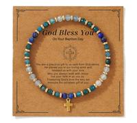 SHINUS BOHO Christian Gold Cross Bracelets for Women Faith Easter Catholic Religious Christian Jewelry, Meaningful Baptism Communion Natural Beads Bracelet Gift., 5 UK, Brass, no gemstone