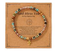 SHINUS BOHO Christian Gold Cross Bracelets for Women Faith Easter Catholic Religious Christian Jewelry, Meaningful Baptism Communion Natural Beads Bracelet Gift., 5 UK, Brass, no gemstone